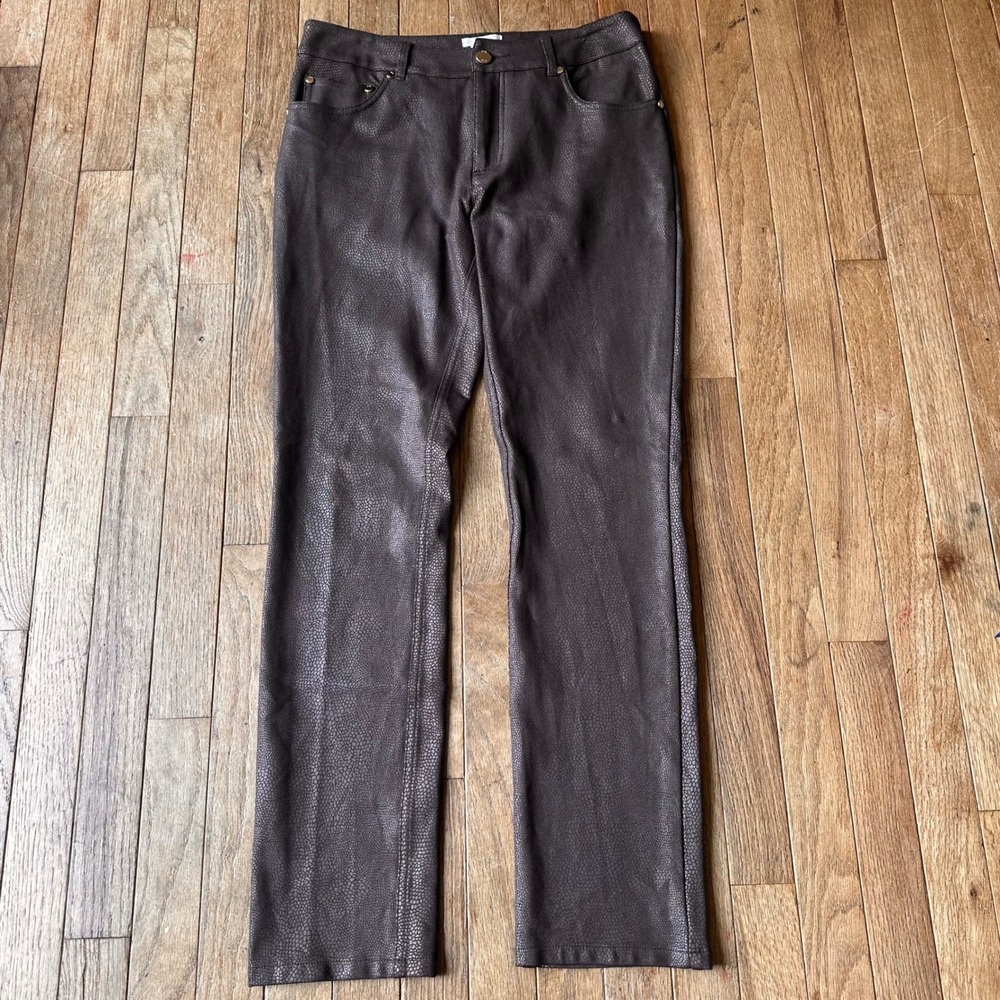 Eric Faux Leather Pants‎ Womens 8 Snakeskin Textured Brown Modern Evening
